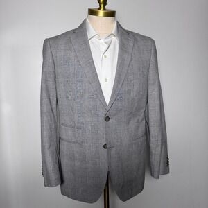 Indochino Mens Gray Glen Plaid Cotton Linen Blazer Sport Coat Jacket 42R Custom